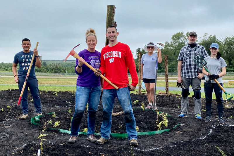 group of people making a garden
